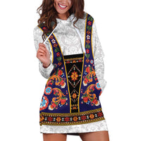 Norwegian Female Bunad Hoodie Dress with Rosemaling Folk Art Navy Color - Wonder Print Shop
