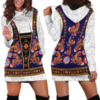 Norwegian Female Bunad Hoodie Dress with Rosemaling Folk Art Navy Color - Wonder Print Shop