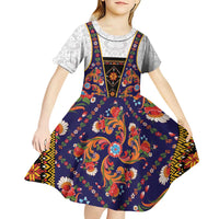 Norwegian Female Bunad Kid Short Sleeve Dress with Rosemaling Folk Art Navy Color - Wonder Print Shop