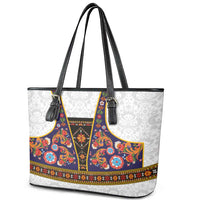 Norwegian Female Bunad Leather Tote Bag with Rosemaling Folk Art Navy Color - Wonder Print Shop