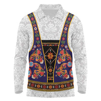 Norwegian Female Bunad Long Sleeve Polo Shirt with Rosemaling Folk Art Navy Color - Wonder Print Shop