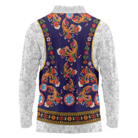 Norwegian Female Bunad Long Sleeve Polo Shirt with Rosemaling Folk Art Navy Color - Wonder Print Shop
