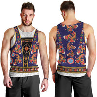 Norwegian Female Bunad Men Tank Top with Rosemaling Folk Art Navy Color - Wonder Print Shop