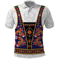 Norwegian Female Bunad Polo Shirt with Rosemaling Folk Art Navy Color - Wonder Print Shop