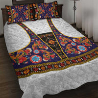 Norwegian Female Bunad Quilt Bed Set with Rosemaling Folk Art Navy Color - Wonder Print Shop