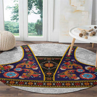Norwegian Female Bunad Round Carpet with Rosemaling Folk Art Navy Color - Wonder Print Shop
