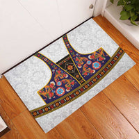 Norwegian Female Bunad Rubber Doormat with Rosemaling Folk Art Navy Color - Wonder Print Shop
