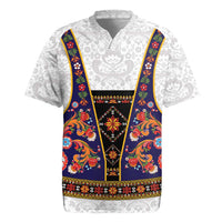 Norwegian Female Bunad Rugby Jersey with Rosemaling Folk Art Navy Color - Wonder Print Shop