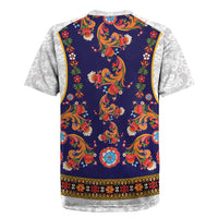 Norwegian Female Bunad Rugby Jersey with Rosemaling Folk Art Navy Color - Wonder Print Shop