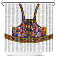Norwegian Female Bunad Shower Curtain with Rosemaling Folk Art Navy Color - Wonder Print Shop