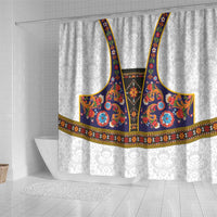 Norwegian Female Bunad Shower Curtain with Rosemaling Folk Art Navy Color - Wonder Print Shop