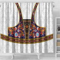 Norwegian Female Bunad Shower Curtain with Rosemaling Folk Art Navy Color - Wonder Print Shop