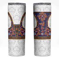Norwegian Female Bunad Skinny Tumbler with Rosemaling Folk Art Navy Color - Wonder Print Shop
