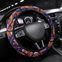 Norwegian Female Bunad Steering Wheel Cover with Rosemaling Folk Art Navy Color - Wonder Print Shop