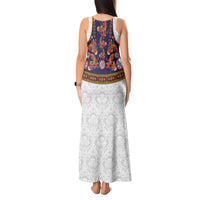 Norwegian Female Bunad Tank Maxi Dress with Rosemaling Folk Art Navy Color - Wonder Print Shop