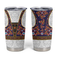 Norwegian Female Bunad Tumbler Cup with Rosemaling Folk Art Navy Color - Wonder Print Shop