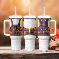 Norwegian Female Bunad Tumbler With Handle with Rosemaling Folk Art Navy Color - Wonder Print Shop