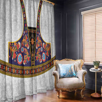 Norwegian Female Bunad Window Curtain with Rosemaling Folk Art Navy Color - Wonder Print Shop
