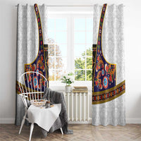 Norwegian Female Bunad Window Curtain with Rosemaling Folk Art Navy Color - Wonder Print Shop