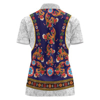 Norwegian Female Bunad Women Polo Shirt with Rosemaling Folk Art Navy Color - Wonder Print Shop