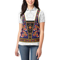 Norwegian Female Bunad Women Polo Shirt with Rosemaling Folk Art Navy Color - Wonder Print Shop
