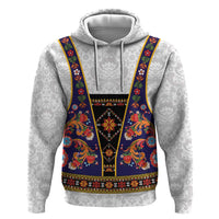 Norwegian Female Bunad Zip Hoodie with Rosemaling Folk Art Navy Color - Wonder Print Shop