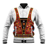 Norwegian Female Bunad Baseball Jacket with Rosemaling Folk Art Red Color - Wonder Print Shop
