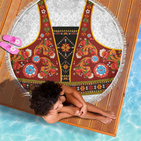 Norwegian Female Bunad Beach Blanket with Rosemaling Folk Art Red Color - Wonder Print Shop