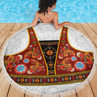 Norwegian Female Bunad Beach Blanket with Rosemaling Folk Art Red Color - Wonder Print Shop
