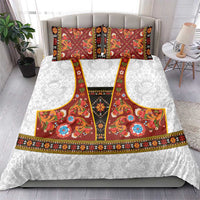 Norwegian Female Bunad Bedding Set with Rosemaling Folk Art Red Color - Wonder Print Shop