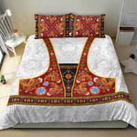 Norwegian Female Bunad Bedding Set with Rosemaling Folk Art Red Color - Wonder Print Shop