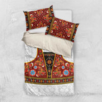 Norwegian Female Bunad Bedding Set with Rosemaling Folk Art Red Color - Wonder Print Shop