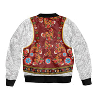 Norwegian Female Bunad Bomber Jacket with Rosemaling Folk Art Red Color - Wonder Print Shop