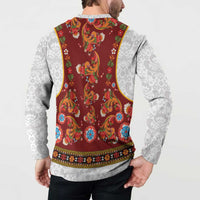 Norwegian Female Bunad Button Sweatshirt with Rosemaling Folk Art Red Color - Wonder Print Shop
