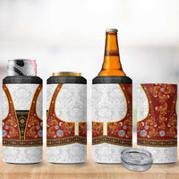 Norwegian Female Bunad 4 in 1 Can Cooler Tumbler with Rosemaling Folk Art Red Color - Wonder Print Shop