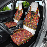 Norwegian Female Bunad Car Seat Cover with Rosemaling Folk Art Red Color - Wonder Print Shop