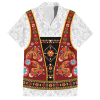 Norwegian Female Bunad Family Matching Off The Shoulder Long Sleeve Dress and Hawaiian Shirt with Rosemaling Folk Art Red Color - Wonder Print Shop