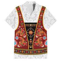 Norwegian Female Bunad Family Matching Summer Maxi Dress and Hawaiian Shirt with Rosemaling Folk Art Red Color - Wonder Print Shop