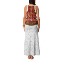 Norwegian Female Bunad Family Matching Tank Maxi Dress and Hawaiian Shirt with Rosemaling Folk Art Red Color - Wonder Print Shop