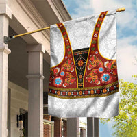 Norwegian Female Bunad Garden Flag with Rosemaling Folk Art Red Color - Wonder Print Shop