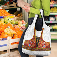 Norwegian Female Bunad Grocery Bag with Rosemaling Folk Art Red Color - Wonder Print Shop