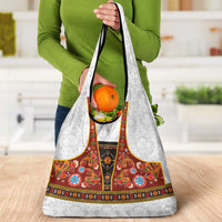 Norwegian Female Bunad Grocery Bag with Rosemaling Folk Art Red Color - Wonder Print Shop