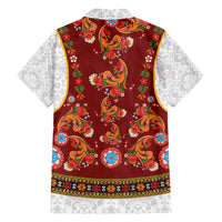 Norwegian Female Bunad Hawaiian Shirt with Rosemaling Folk Art Red Color - Wonder Print Shop