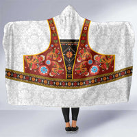 Norwegian Female Bunad Hooded Blanket with Rosemaling Folk Art Red Color - Wonder Print Shop