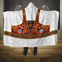 Norwegian Female Bunad Hooded Blanket with Rosemaling Folk Art Red Color - Wonder Print Shop