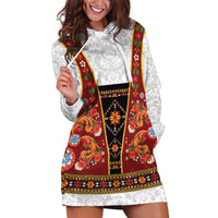 Norwegian Female Bunad Hoodie Dress with Rosemaling Folk Art Red Color - Wonder Print Shop