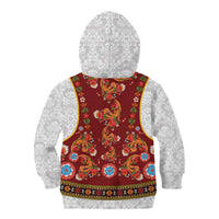 Norwegian Female Bunad Kid Hoodie with Rosemaling Folk Art Red Color - Wonder Print Shop