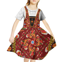 Norwegian Female Bunad Kid Short Sleeve Dress with Rosemaling Folk Art Red Color - Wonder Print Shop