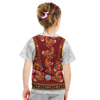 Norwegian Female Bunad Kid T Shirt with Rosemaling Folk Art Red Color - Wonder Print Shop