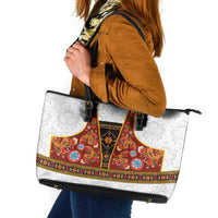 Norwegian Female Bunad Leather Tote Bag with Rosemaling Folk Art Red Color - Wonder Print Shop